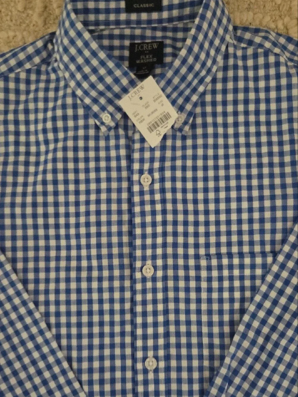 J. Crew Blue and White Gingham Flex Washed Classic Button-Down Shirt, M